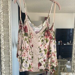 Floral Lace Trim Camisole Top Medium